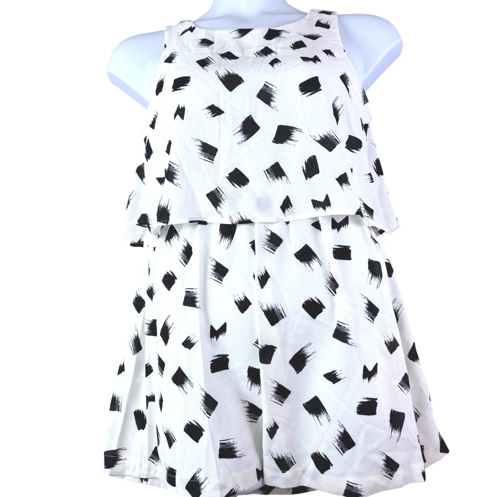 Paper Crane M‎ White Black Mini Dress Brushstroke Lace Back Popover Feminine New
